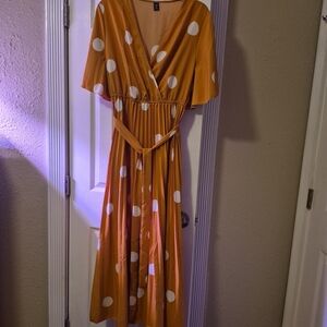 SHEIN Orange Maxi Dress with White Polka Dots